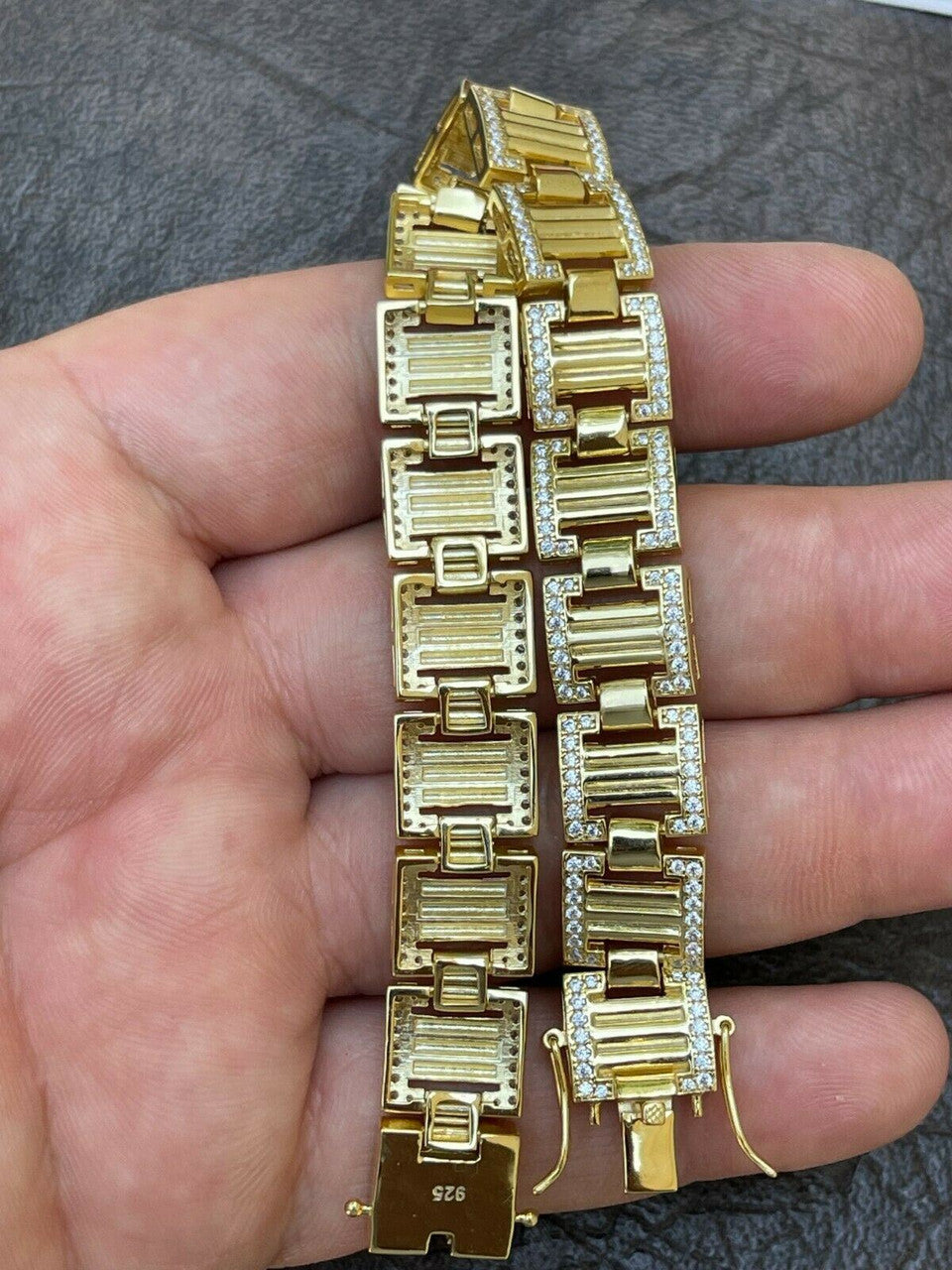 Italiano Silver, Inc Mens Iced Presidential Bracelet 14k Yellow Gold Over Solid 925 Silver Diamonds