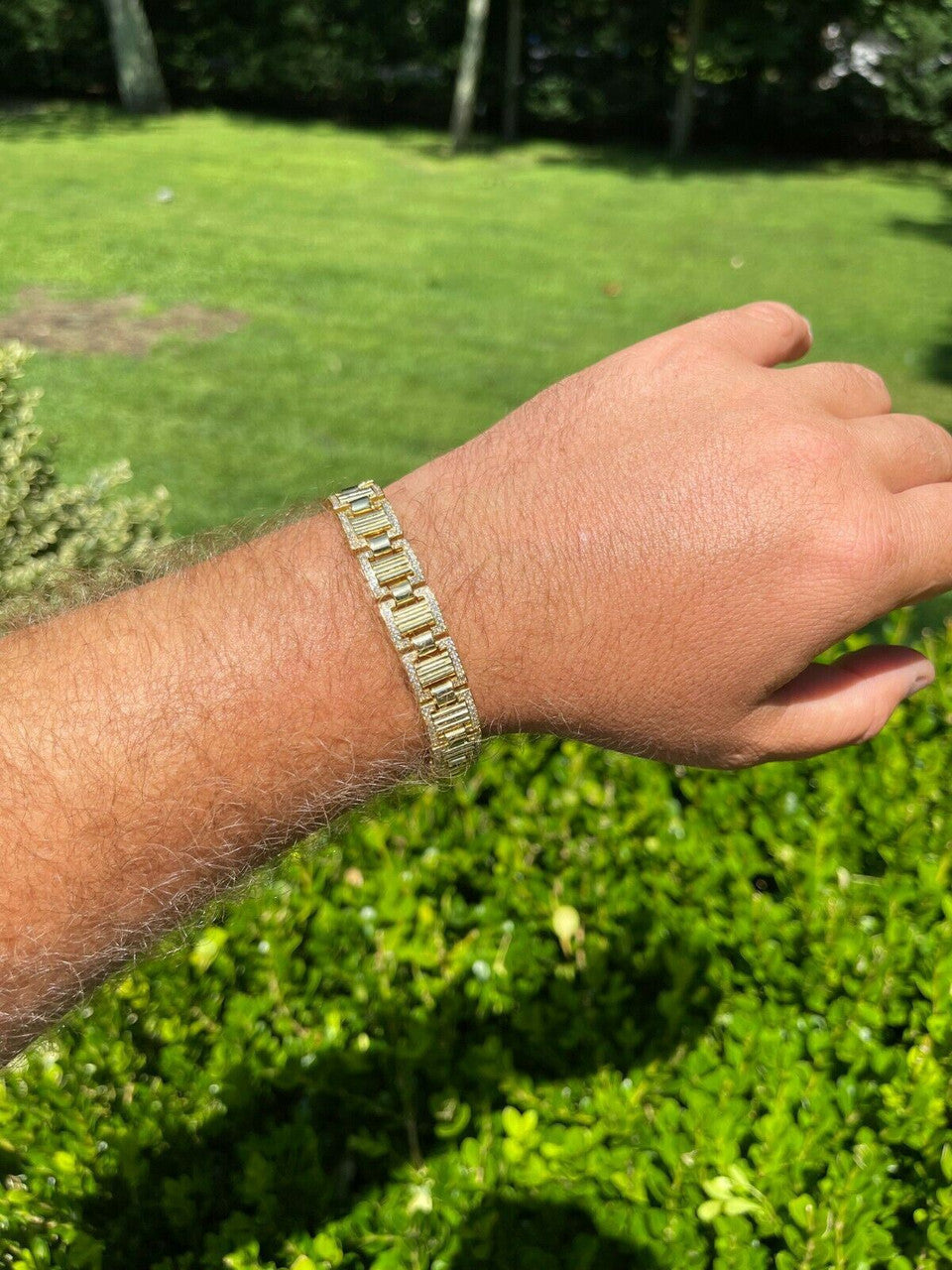 Italiano Silver, Inc Mens Iced Presidential Bracelet 14k Yellow Gold Over Solid 925 Silver Diamonds