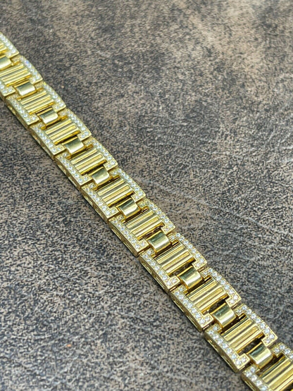 Italiano Silver, Inc Mens Iced Presidential Bracelet 14k Yellow Gold Over Solid 925 Silver Diamonds