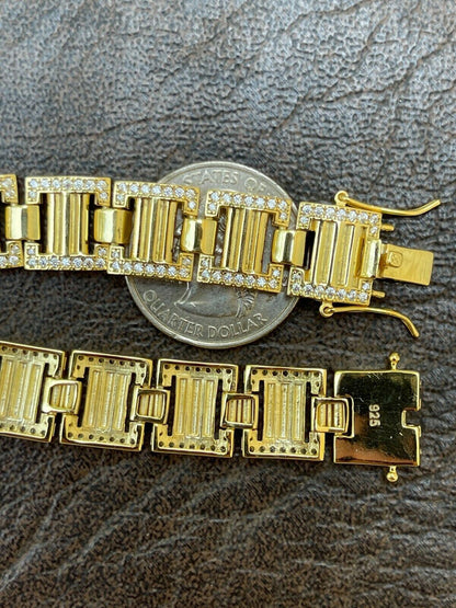 Italiano Silver, Inc Mens Iced Presidential Bracelet 14k Yellow Gold Over Solid 925 Silver Diamonds