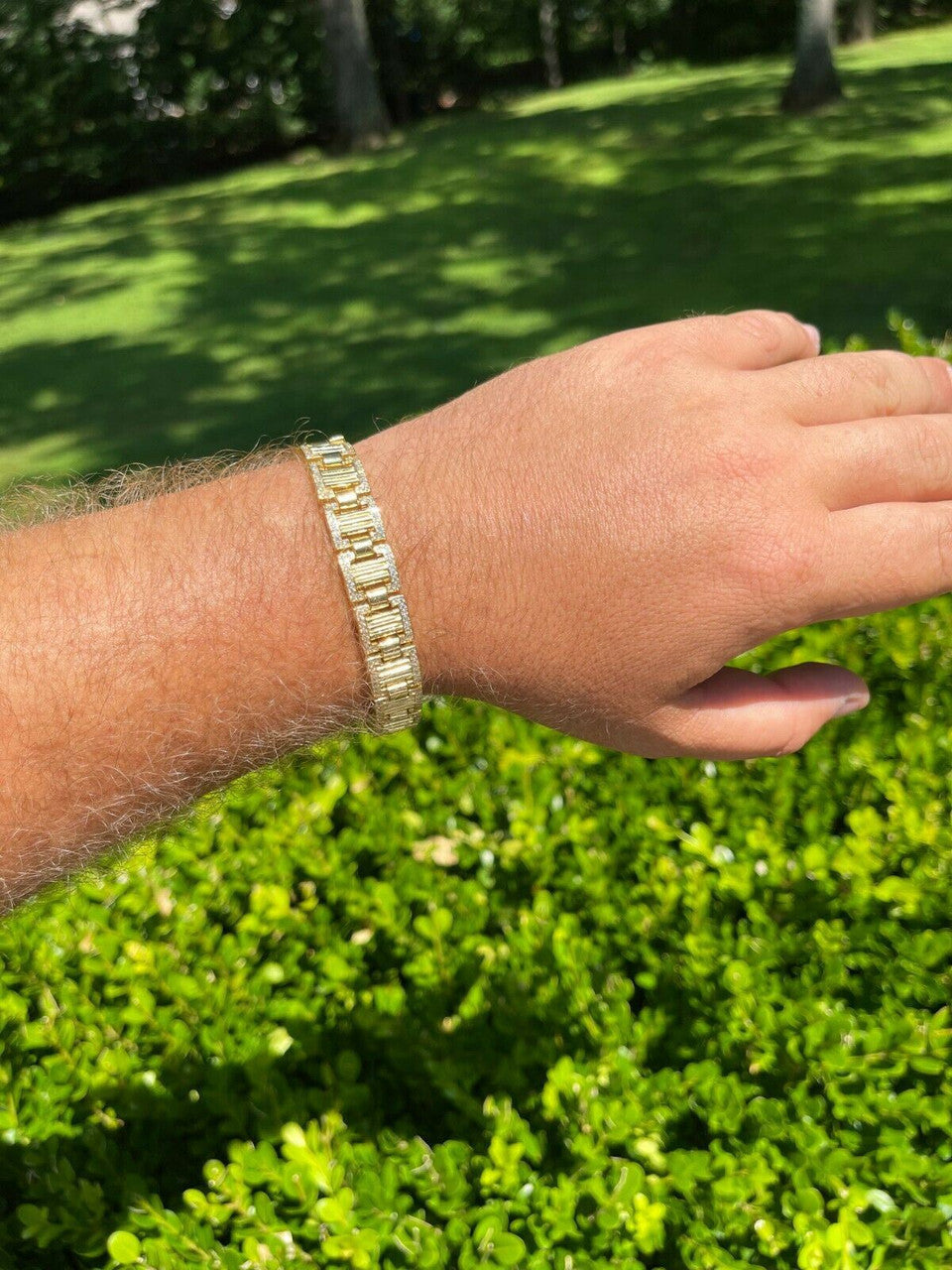 Italiano Silver, Inc Mens Iced Presidential Bracelet 14k Yellow Gold Over Solid 925 Silver Diamonds