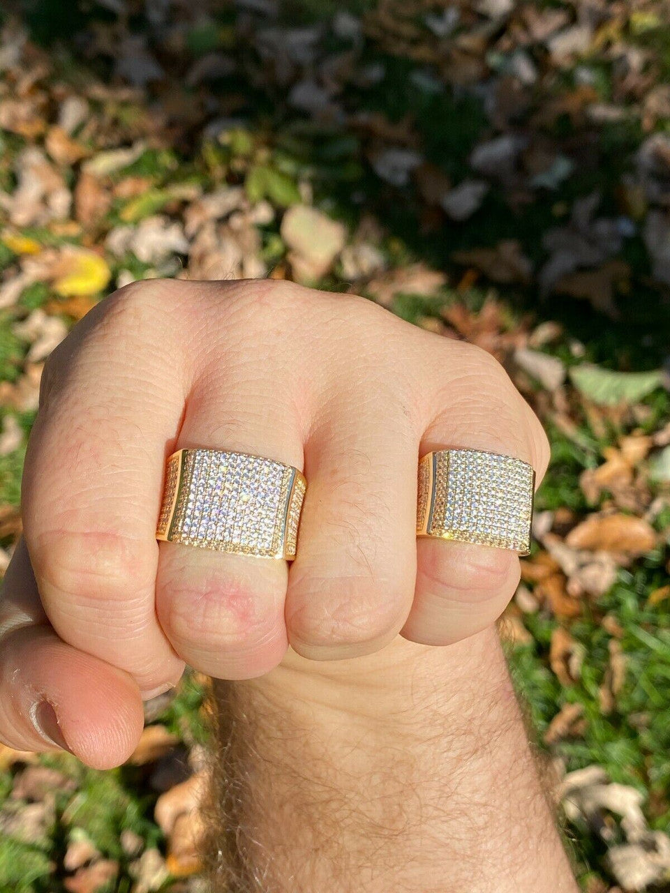 Italiano Silver, Inc Mens Large Solid Real 14k Gold 925 Silver Square Diamond Pinky RING ICY Bling