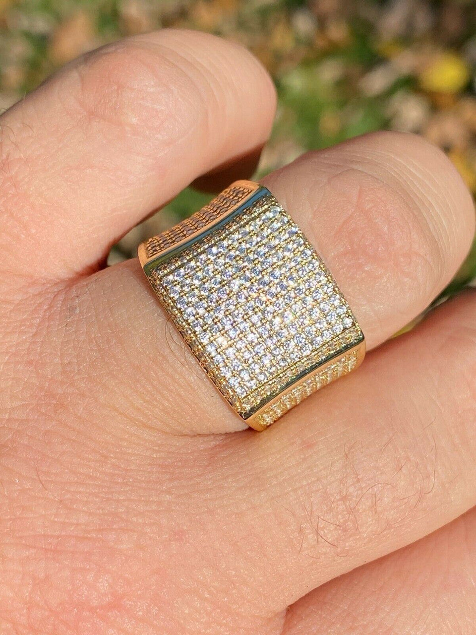 Italiano Silver, Inc Mens Large Solid Real 14k Gold 925 Silver Square Diamond Pinky RING ICY Bling