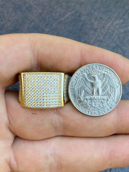 Italiano Silver, Inc Mens Large Solid Real 14k Gold 925 Silver Square Diamond Pinky RING ICY Bling