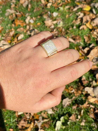 Italiano Silver, Inc Mens Large Solid Real 14k Gold 925 Silver Square Diamond Pinky RING ICY Bling