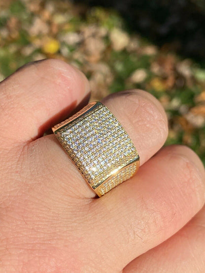 Italiano Silver, Inc Mens Large Solid Real 14k Gold 925 Silver Square Diamond Pinky RING ICY Bling