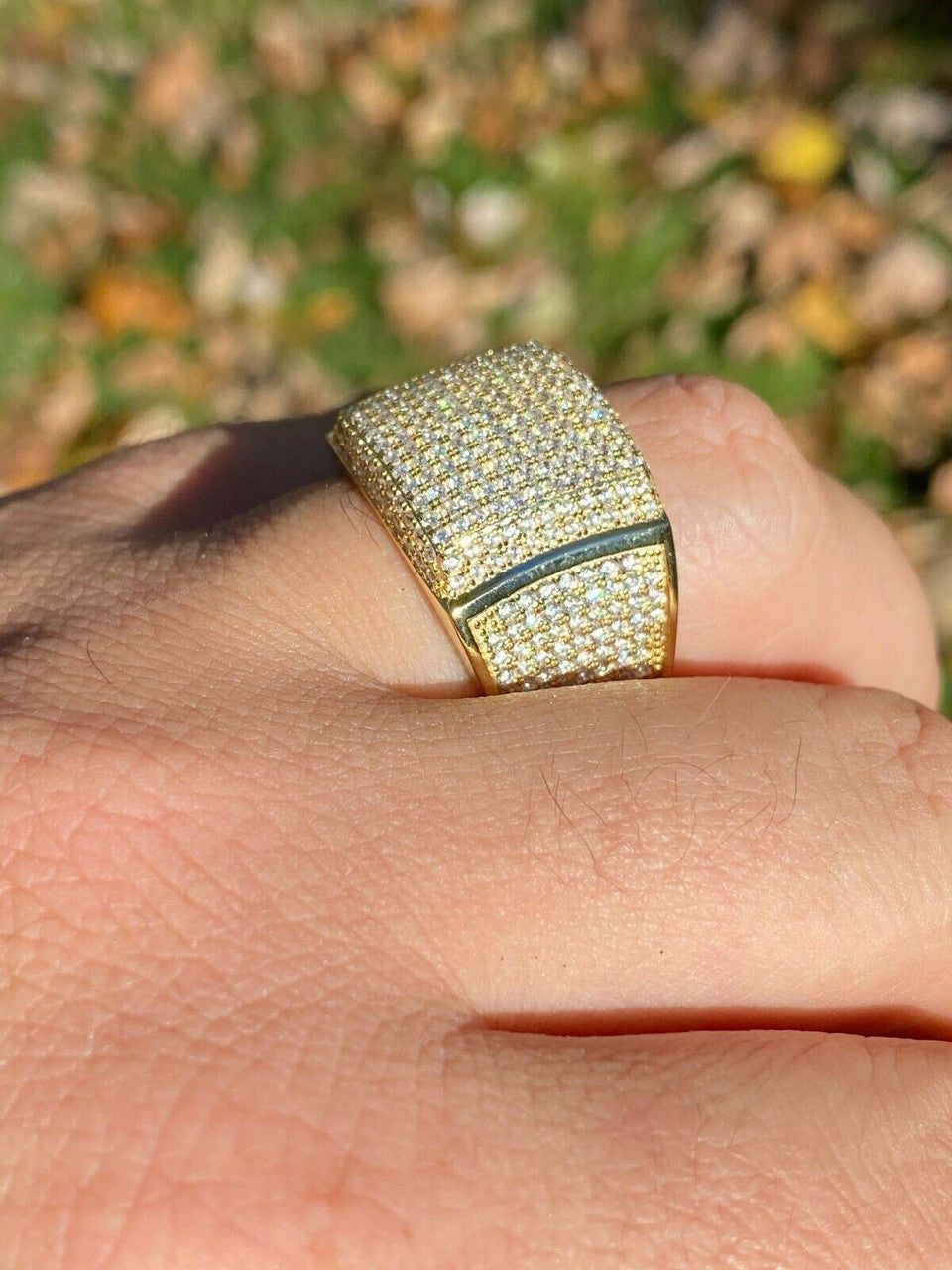 Italiano Silver, Inc Mens Large Solid Real 14k Gold 925 Silver Square Diamond Pinky RING ICY Bling