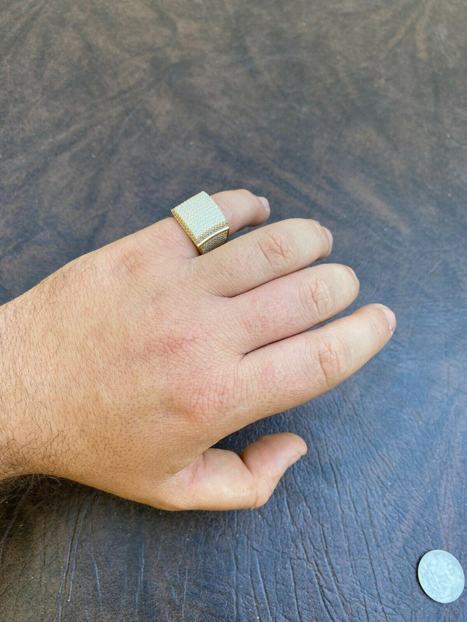 Italiano Silver, Inc Mens Large Solid Real 14k Gold 925 Silver Square Diamond Pinky RING ICY Bling