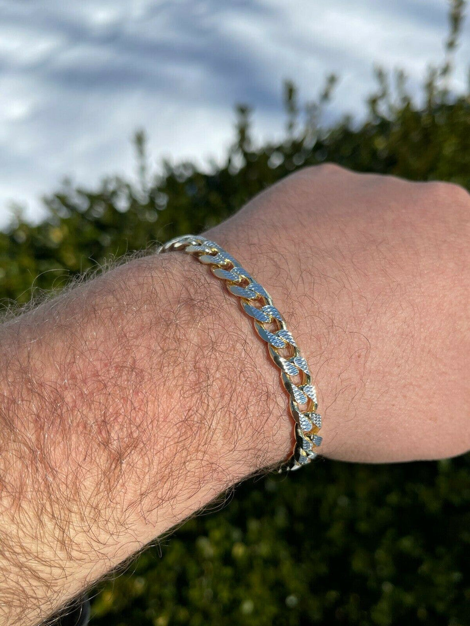 Italiano Silver, Inc Mens Miami Cuban Bracelet Diamond Cut Two Tone Real 14k Gold and Solid 925 Silver