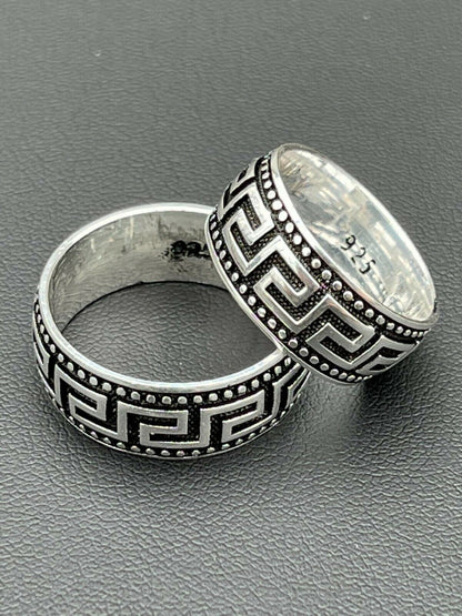 Italiano Silver, Inc Mens Plain Ring Real 925 Sterling Silver and Black Oxidized Wedding Band Greek Key