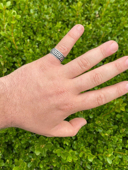 Italiano Silver, Inc Mens Plain Ring Real 925 Sterling Silver and Black Oxidized Wedding Band Greek Key