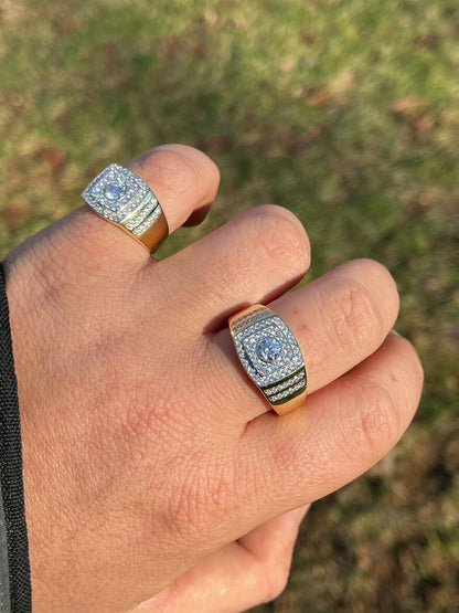 Italiano Silver, Inc Mens REAL 10k Gold Over Solid 925 Sterling Silver Iced Diamond Solitaire Ring