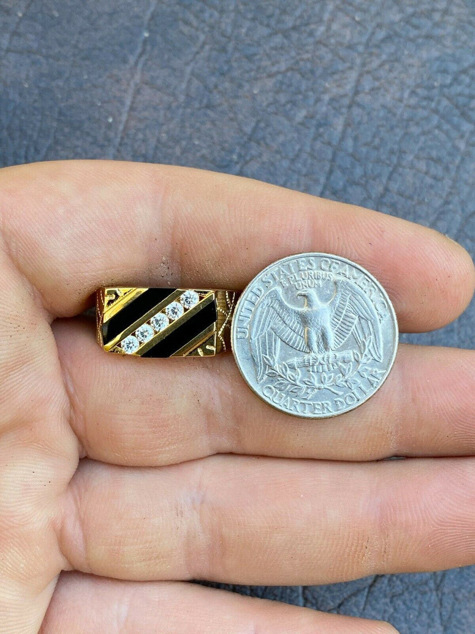 Italiano Silver, Inc Mens Real 14k Gold Solid 925 Silver Nugget Black Onyx Ring Iced Hip Hop Anillo