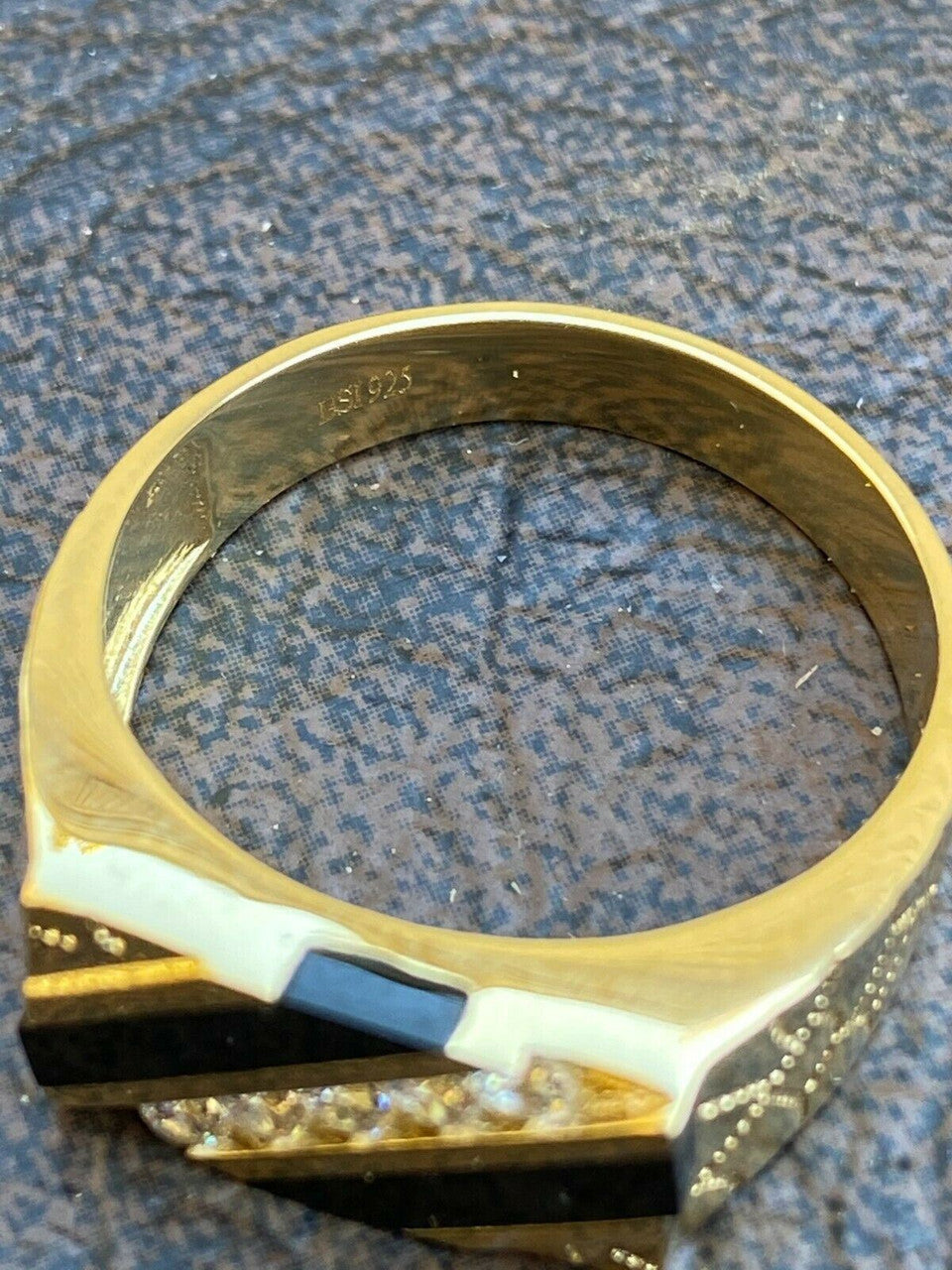 Italiano Silver, Inc Mens Real 14k Gold Solid 925 Silver Nugget Black Onyx Ring Iced Hip Hop Anillo