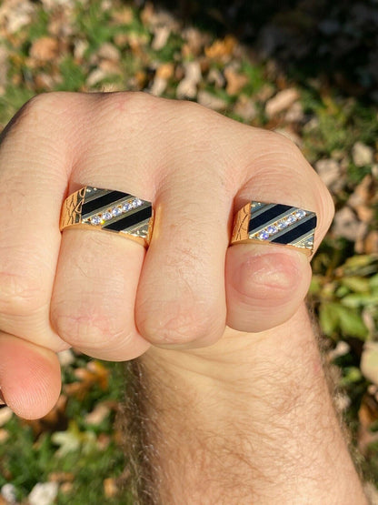 Italiano Silver, Inc Mens Real 14k Gold Solid 925 Silver Nugget Black Onyx Ring Iced Hip Hop Anillo