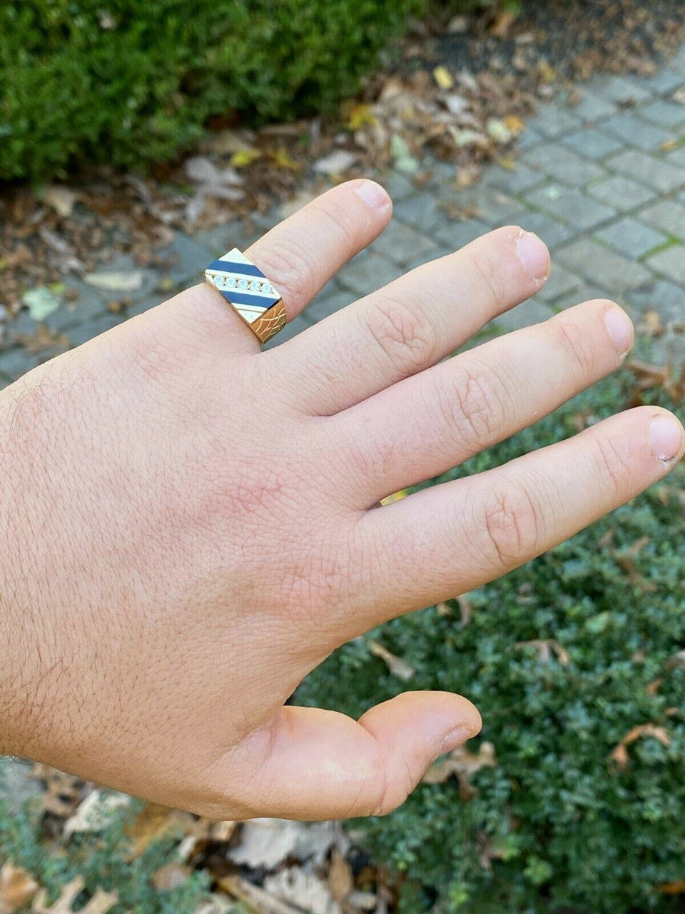 Italiano Silver, Inc Mens Real 14k Gold Solid 925 Silver Nugget Black Onyx Ring Iced Hip Hop Anillo