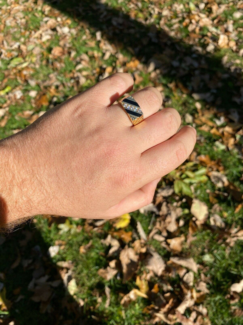 Italiano Silver, Inc Mens Real 14k Gold Solid 925 Silver Nugget Black Onyx Ring Iced Hip Hop Anillo