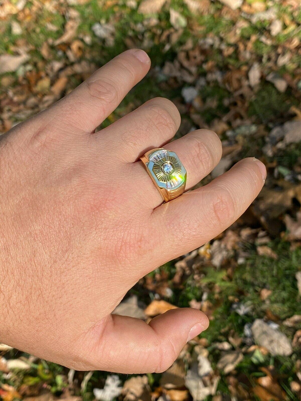 Italiano Silver, Inc Mens Real 925 Silver and 14k Yellow Gold Iced Baguette Diamond Custom Ring sz 7-13