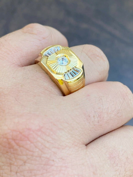 Italiano Silver, Inc Mens Real 925 Silver and 14k Yellow Gold Iced Baguette Diamond Custom Ring sz 7-13