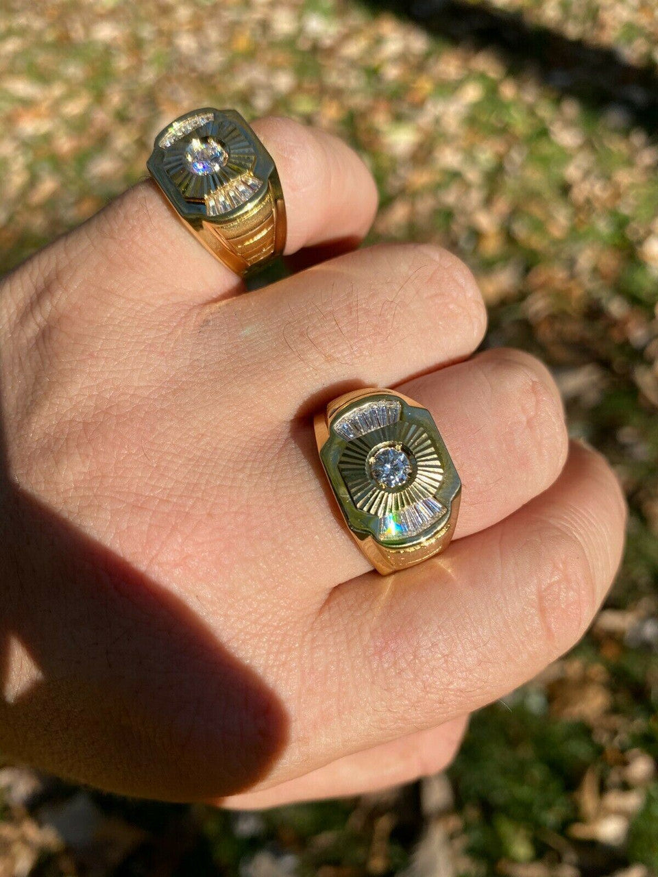 Italiano Silver, Inc Mens Real 925 Silver and 14k Yellow Gold Iced Baguette Diamond Custom Ring sz 7-13