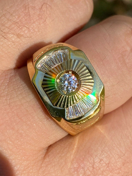 Italiano Silver, Inc Mens Real 925 Silver and 14k Yellow Gold Iced Baguette Diamond Custom Ring sz 7-13