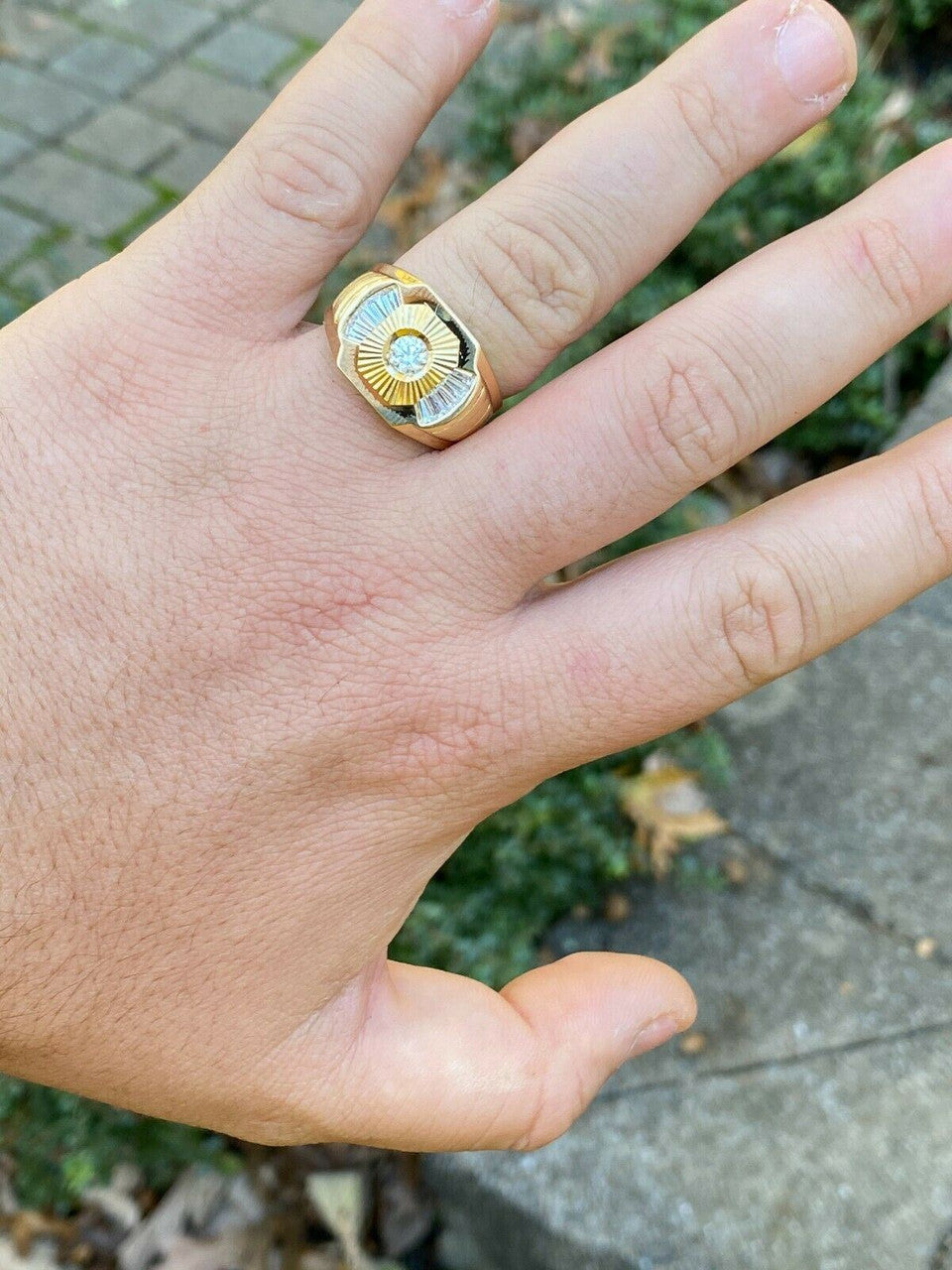 Italiano Silver, Inc Mens Real 925 Silver and 14k Yellow Gold Iced Baguette Diamond Custom Ring sz 7-13