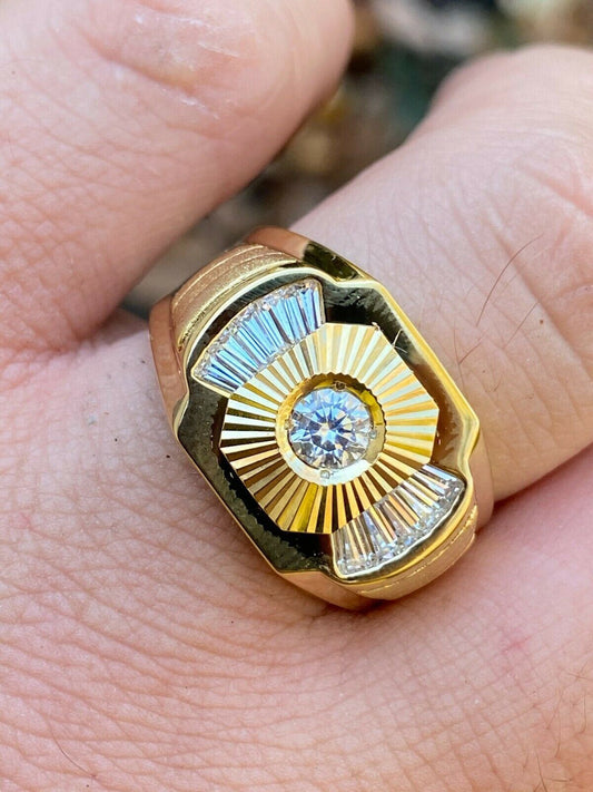 Italiano Silver, Inc Mens Real 925 Silver and 14k Yellow Gold Iced Baguette Diamond Custom Ring sz 7-13