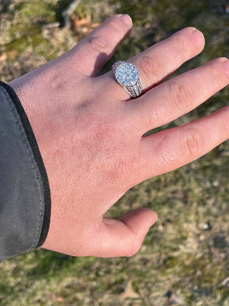 Italiano Silver, Inc Mens Real 925 Silver Iced Diamond Nugget Micropave Ring Size 6 7 8 9 10 11 12 13