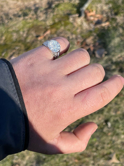 Italiano Silver, Inc Mens Real 925 Silver Iced Diamond Nugget Micropave Ring Size 6 7 8 9 10 11 12 13