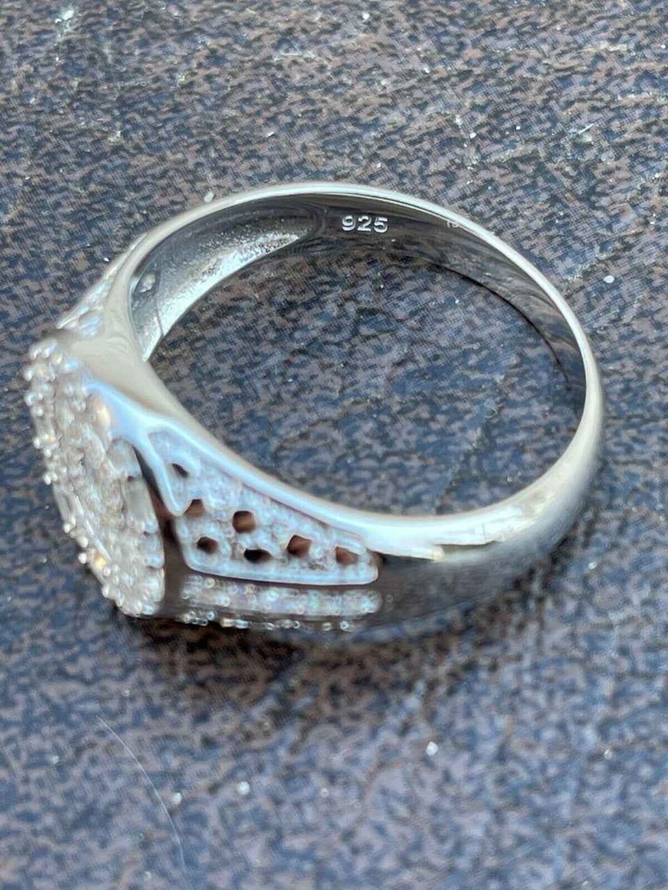 Italiano Silver, Inc Mens Real 925 Silver Iced Diamond Nugget Micropave Ring Size 6 7 8 9 10 11 12 13