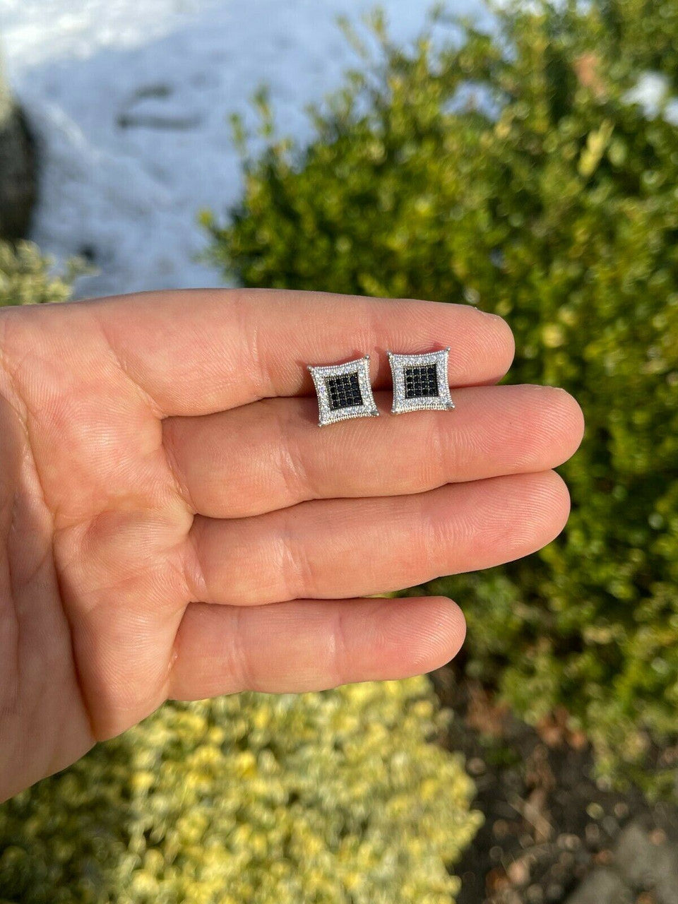 Italiano Silver, Inc Mens Real 925 Solid Sterling Silver Iced Kite Square Black Diamond Earrings Stud