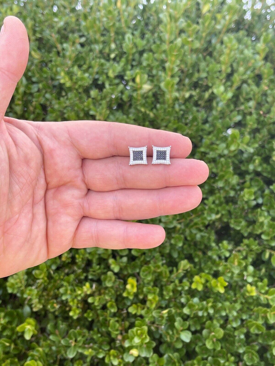 Italiano Silver, Inc Mens Real 925 Solid Sterling Silver Iced Kite Square Black Diamond Earrings Stud