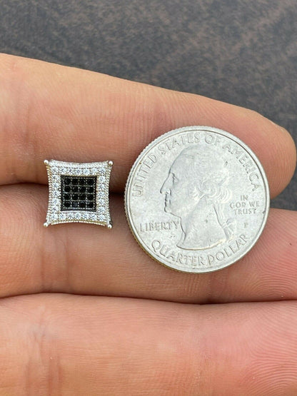 Italiano Silver, Inc Mens Real 925 Solid Sterling Silver Iced Kite Square Black Diamond Earrings Stud