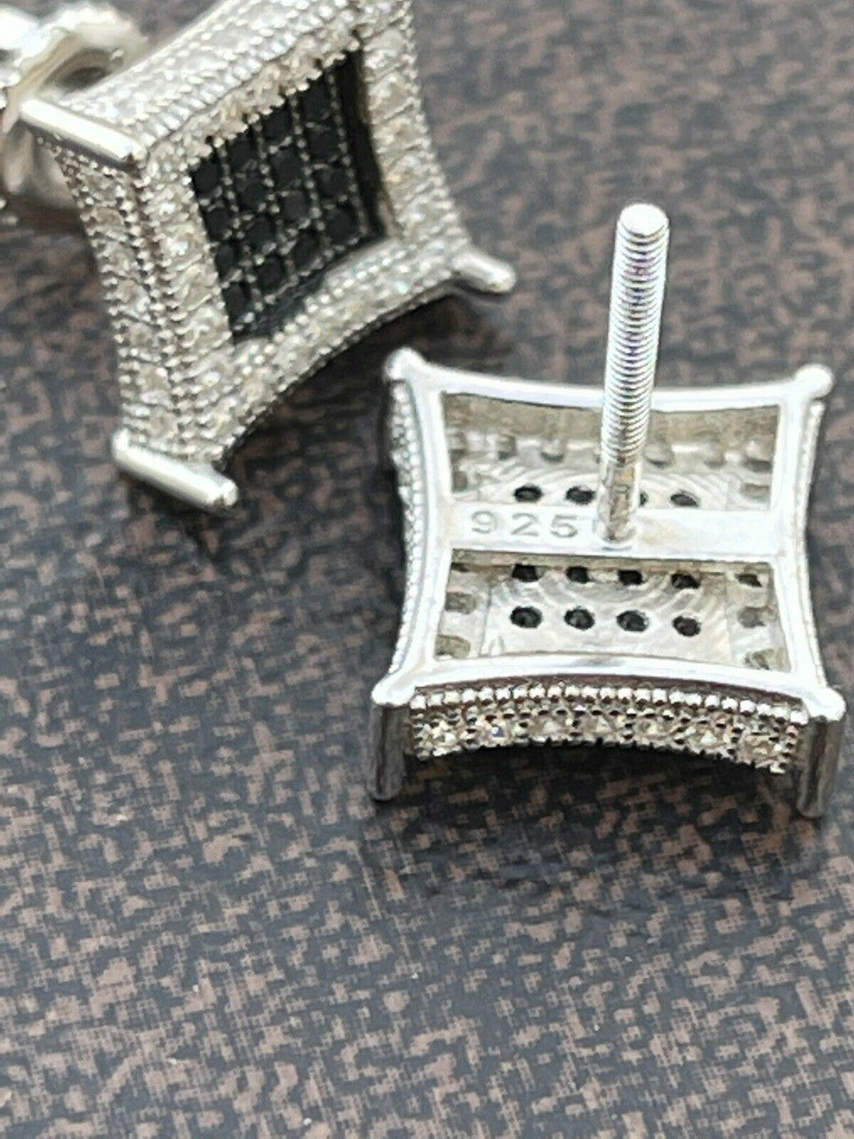 Italiano Silver, Inc Mens Real 925 Solid Sterling Silver Iced Kite Square Black Diamond Earrings Stud