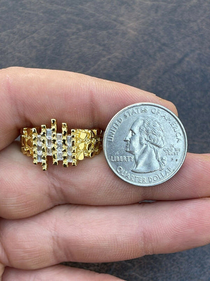 Italiano Silver, Inc Mens REAL 925 Sterling Silver and 14k Gold Nugget Ring Baguette Iced Hip Hop Ring