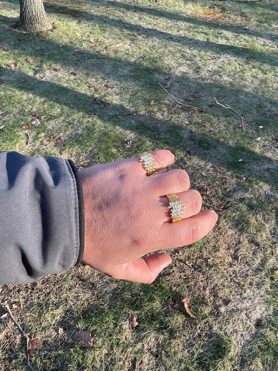 Italiano Silver, Inc Mens REAL 925 Sterling Silver and 14k Gold Nugget Ring Baguette Iced Hip Hop Ring