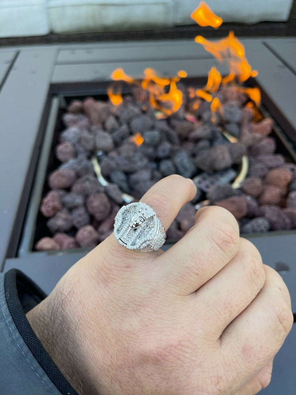 Italiano Silver, Inc Mens Real 925 Sterling Silver Egyptian King Pharaoh Iced Ring Baguette Diamond