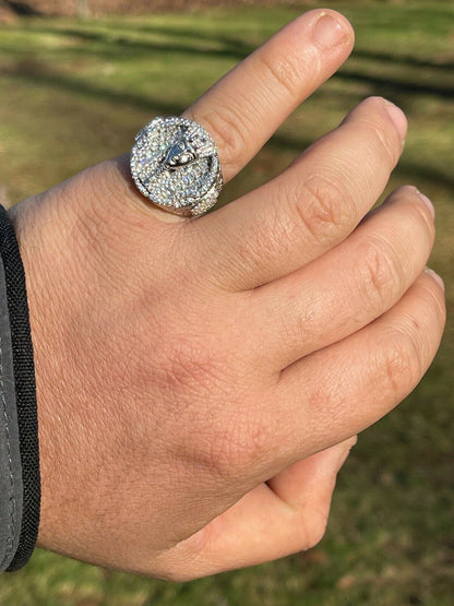 Italiano Silver, Inc Mens Real 925 Sterling Silver Egyptian King Pharaoh Iced Ring Baguette Diamond