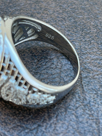 Italiano Silver, Inc Mens Real 925 Sterling Silver Egyptian King Pharaoh Iced Ring Baguette Diamond
