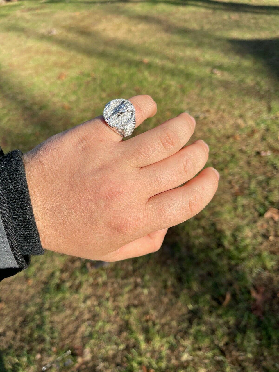 Italiano Silver, Inc Mens Real 925 Sterling Silver Egyptian King Pharaoh Iced Ring Baguette Diamond