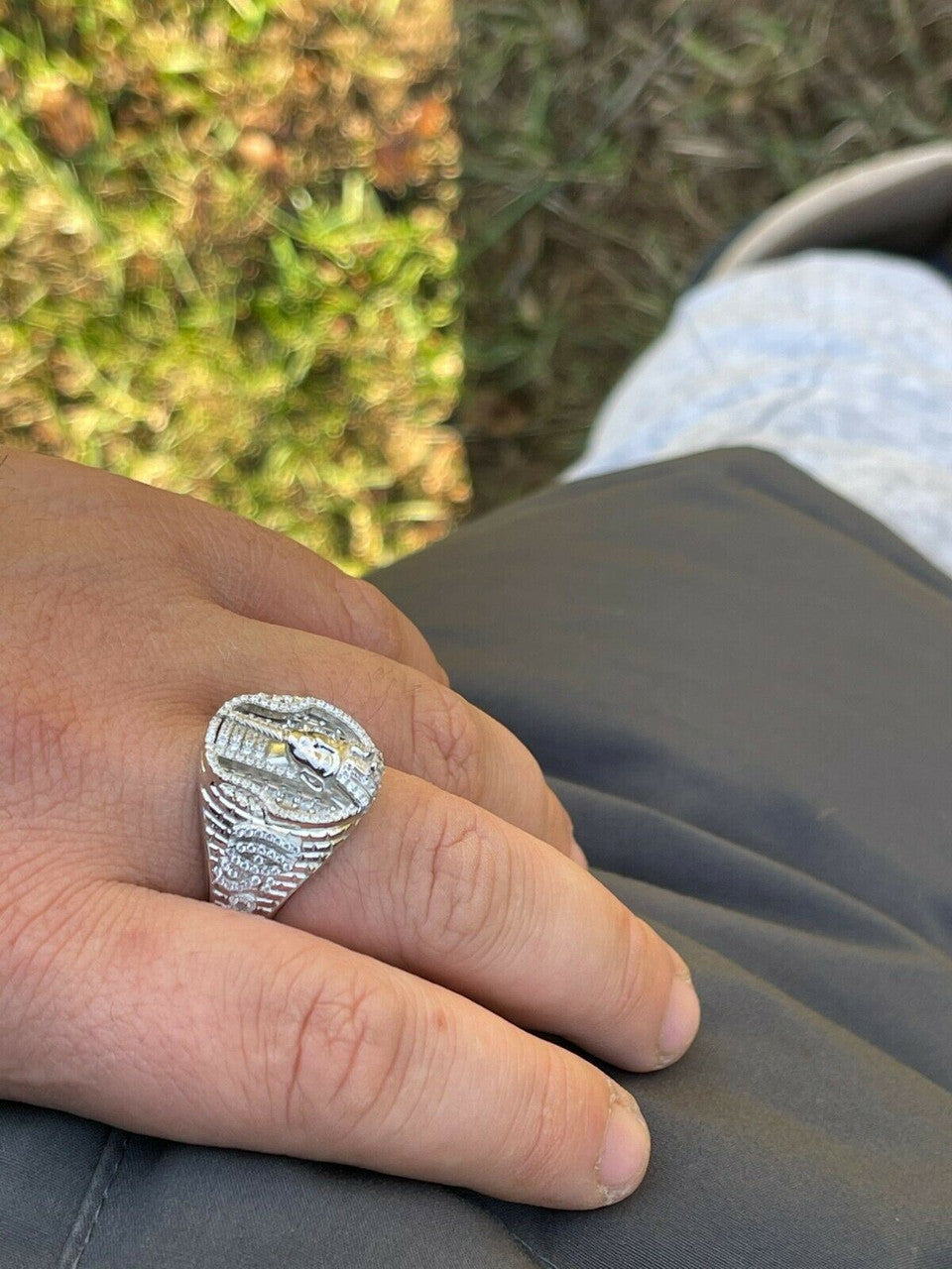 Italiano Silver, Inc Mens Real 925 Sterling Silver Egyptian King Pharaoh Iced Ring Baguette Diamond