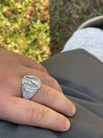 Italiano Silver, Inc Mens Real 925 Sterling Silver Egyptian King Pharaoh Iced Ring Baguette Diamond