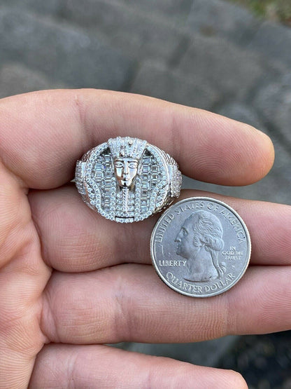 Italiano Silver, Inc Mens Real 925 Sterling Silver Egyptian King Pharaoh Iced Ring Baguette Diamond