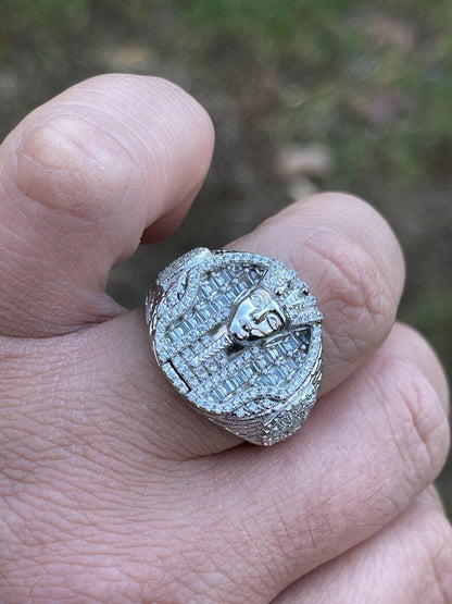 Italiano Silver, Inc Mens Real 925 Sterling Silver Egyptian King Pharaoh Iced Ring Baguette Diamond