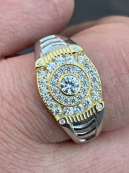 Italiano Silver, Inc Mens Real 925 Sterling Silver Iced Diamond Solitaire Pinky Solitaire Pinky Ring