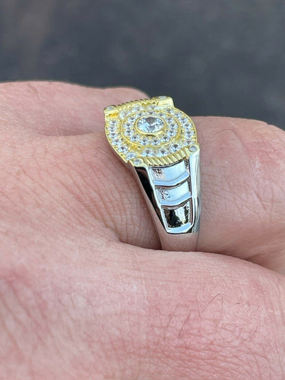 Italiano Silver, Inc Mens Real 925 Sterling Silver Iced Diamond Solitaire Pinky Solitaire Pinky Ring