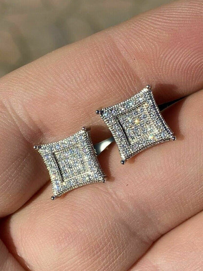 Italiano Silver, Inc Mens Real 925 Sterling Silver MOISSANITE Iced Kite Earrings Pass Diamond Tester