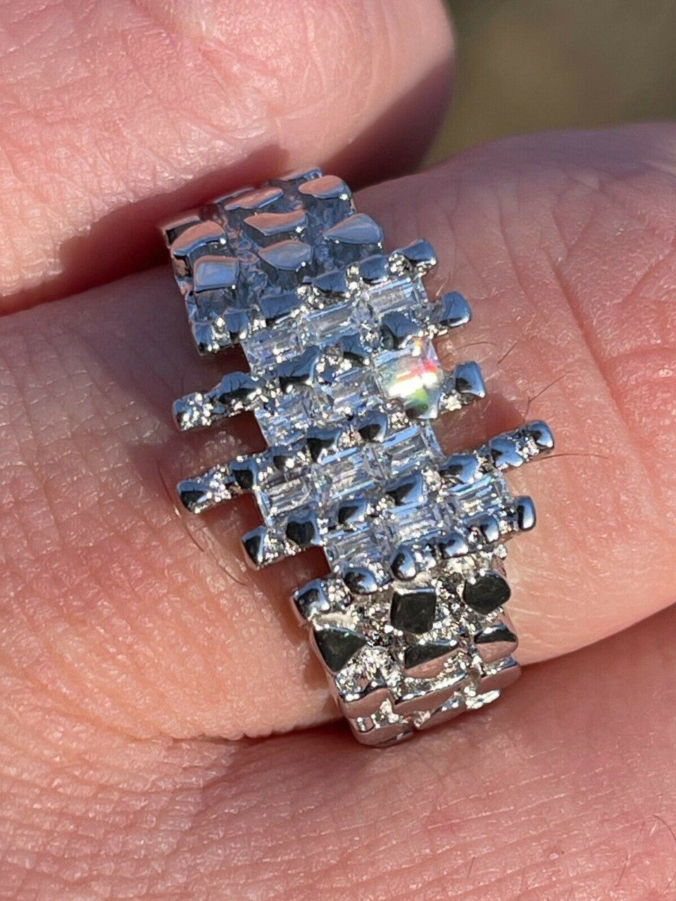 Italiano Silver, Inc Mens REAL 925 Sterling Silver Nugget Ring Baguette Iced Drip Diamonds Pinky Ring