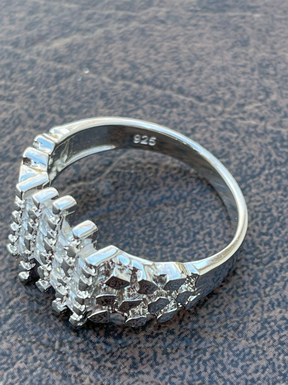 Italiano Silver, Inc Mens REAL 925 Sterling Silver Nugget Ring Baguette Iced Drip Diamonds Pinky Ring