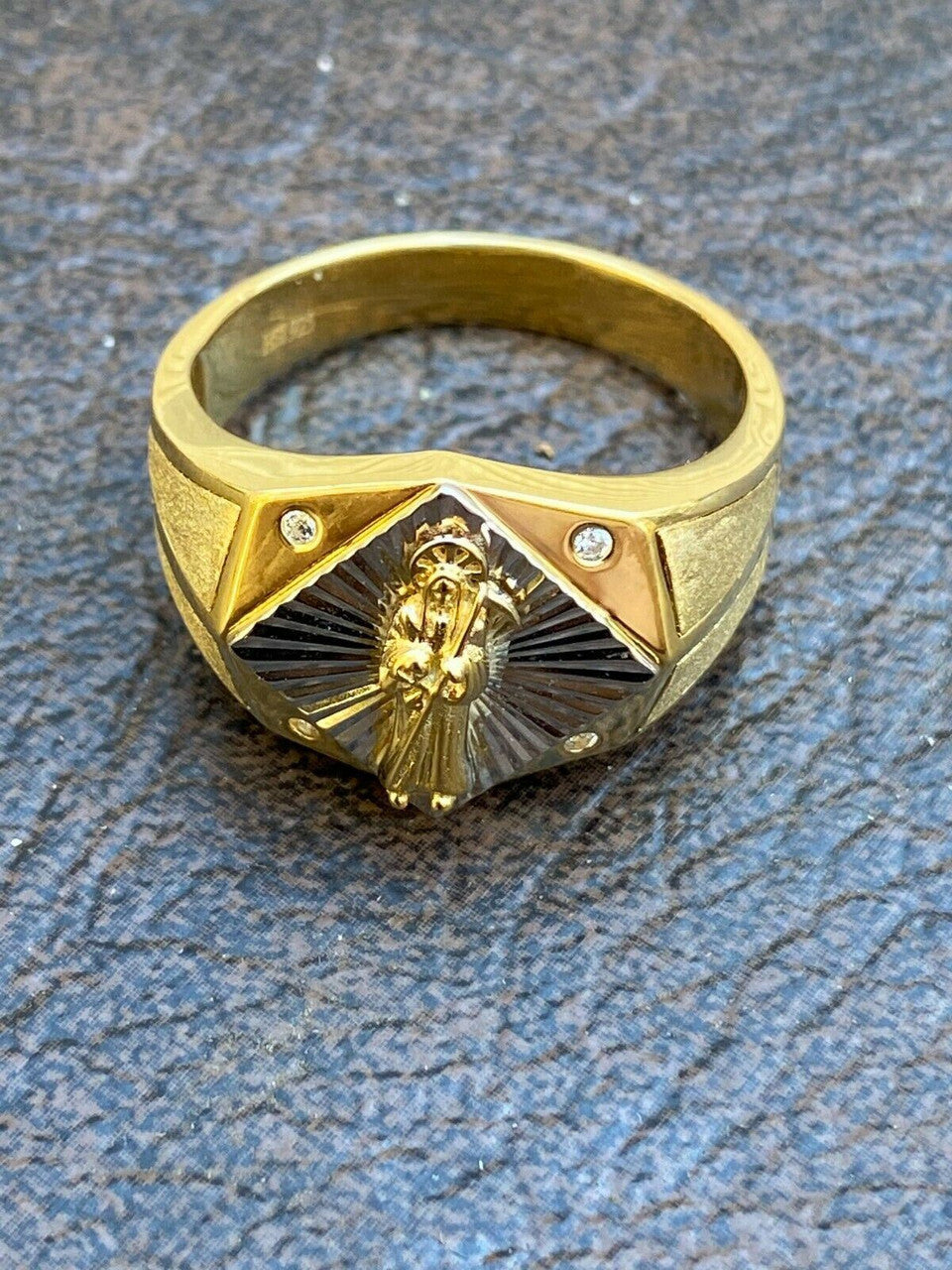 Italiano Silver, Inc Mens Real Solid 14k Gold and 925 Sterling Silver Grim Reaper Santa Muerte Ring